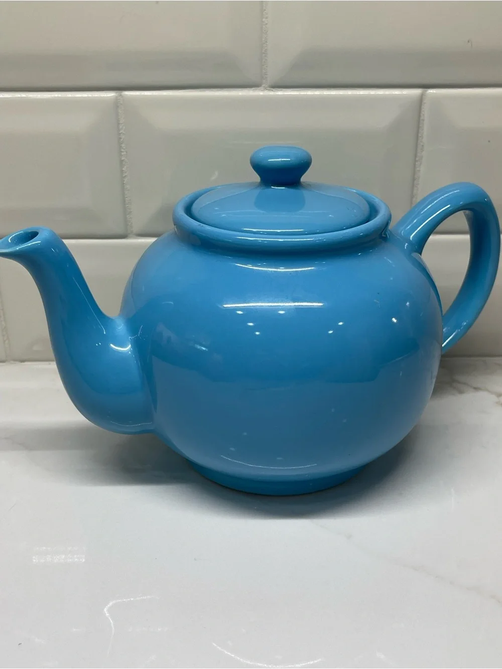 Price & Kensington Blue Glossy Ceramic 2-Cup Teapot w/ Lid, Traditional EUC